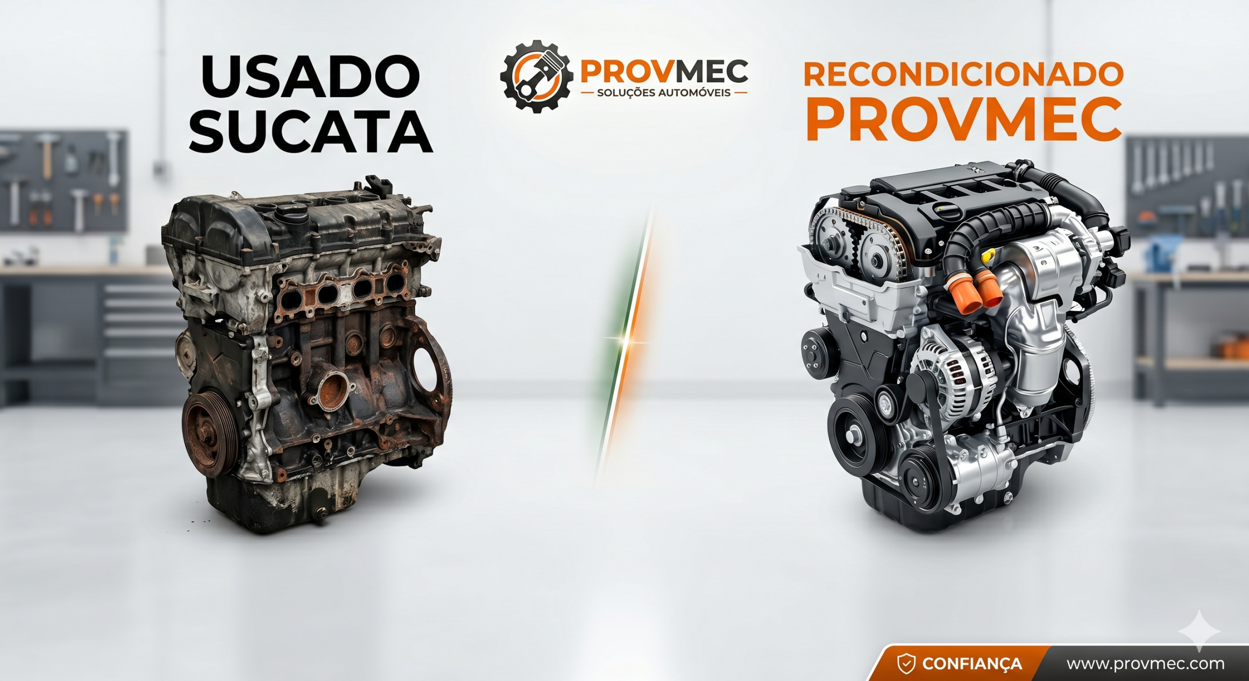 Comparação entre motor usado de sucata e motor recondicionado Provmec com garantia.
